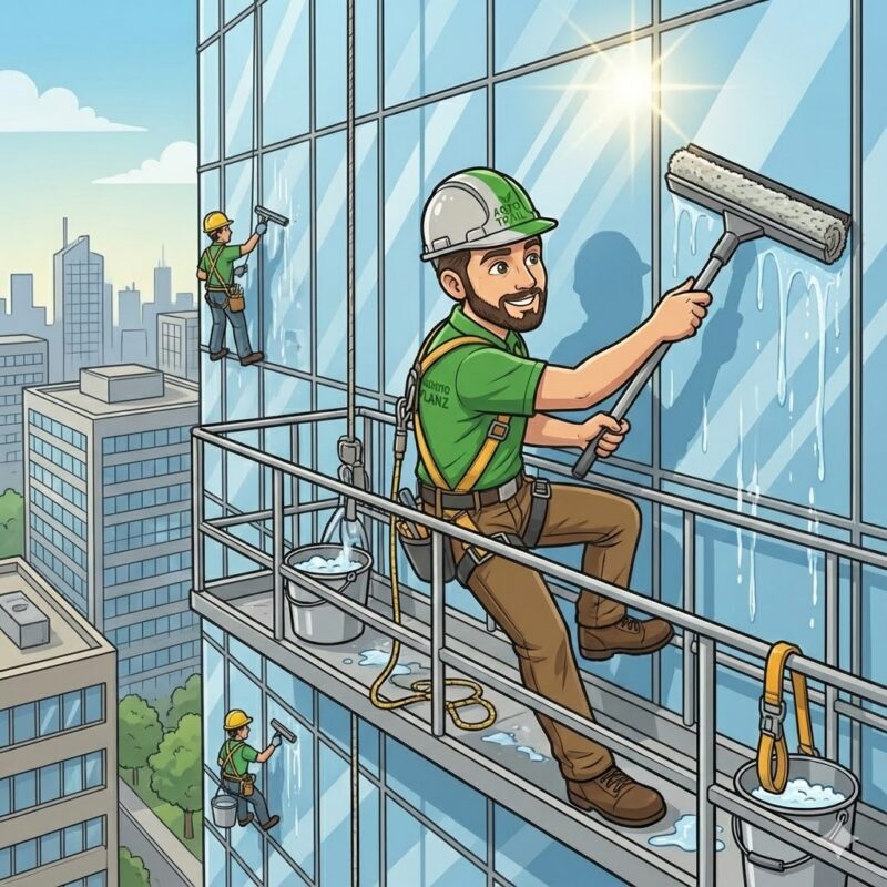 Elias Ceruso Avatar bei der Glasreinigung bei großem Gewerbekomplex